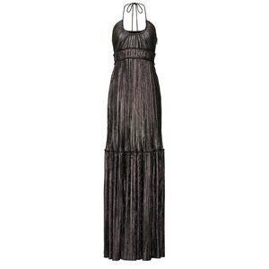 A.L.C. Cecilia Lurex Stripe Halter Gown. Black, Gold, & Silver Metallic Size 0